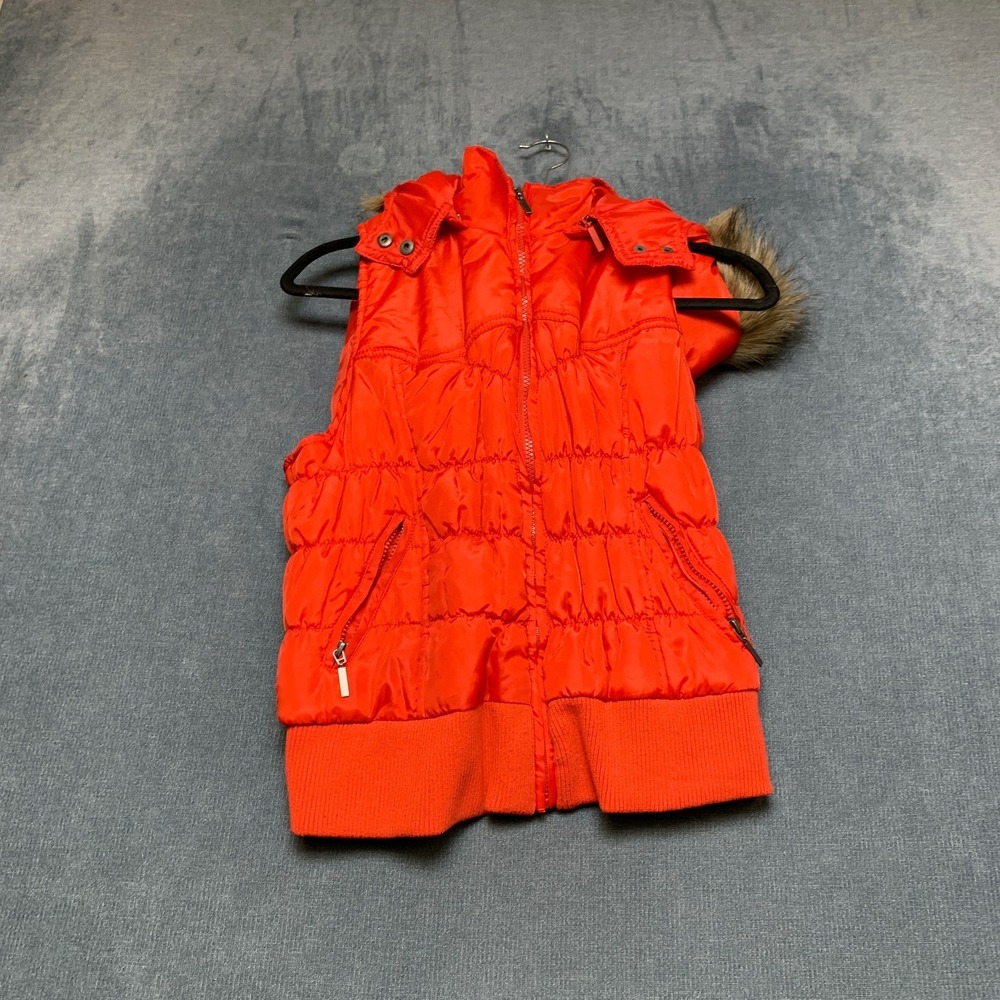 Bongo Puffer Vest Womens XL Red Faux Fur Hooded Full Zip Outdoor Winter Travel